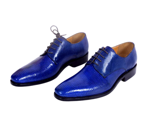 Electric Blue Lizard Skin Lace-up Classic Shoes