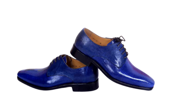 Electric Blue Lizard Skin Lace-up Classic Shoes