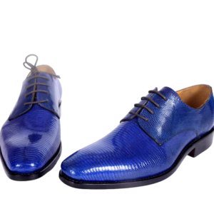 Electric Blue Lizard Skin Lace-up Classic Shoes