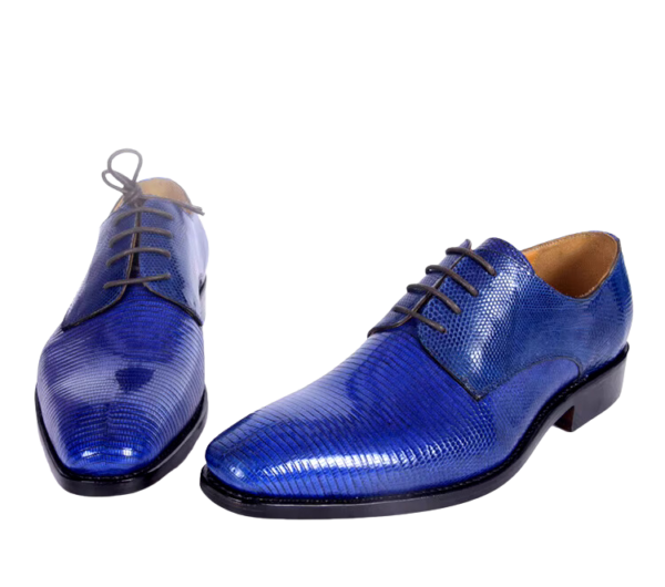 Electric Blue Lizard Skin Lace-up Classic Shoes