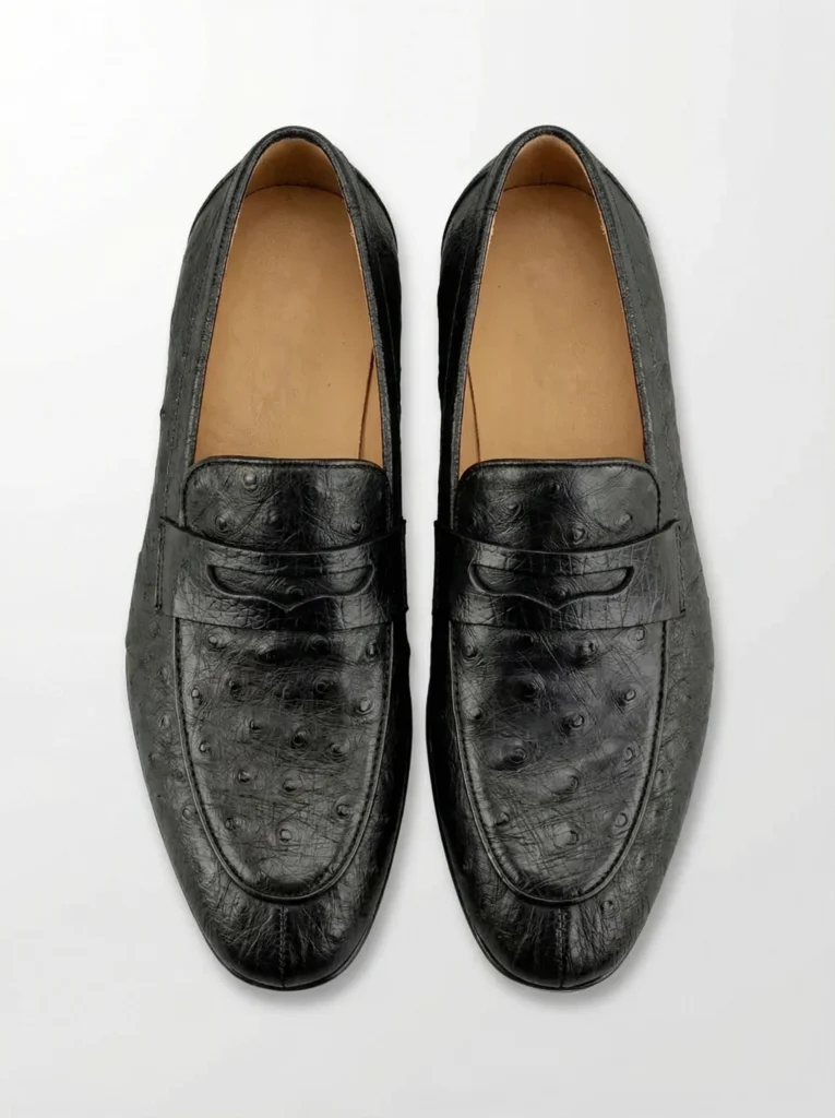 Ostrich Leather Penny Loafers