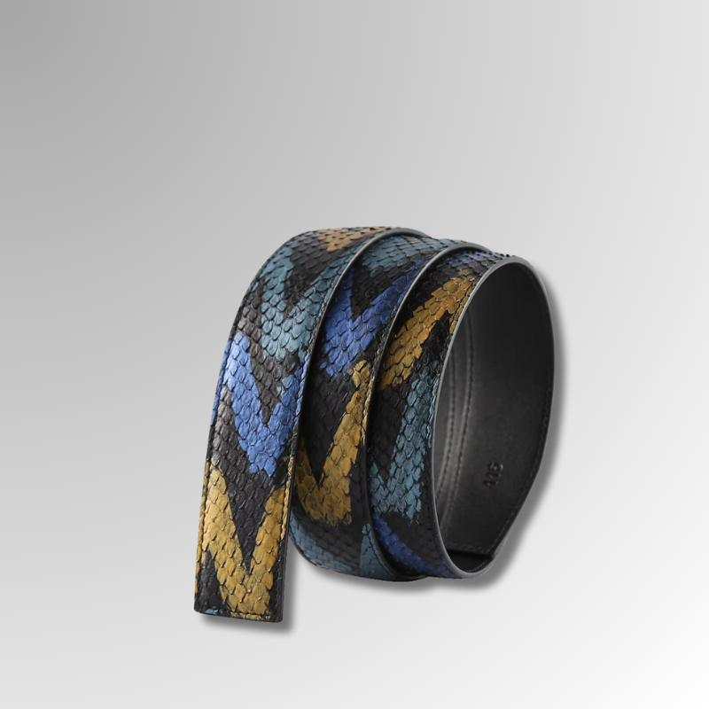 Unisex Python Skin Belt Without Buckle