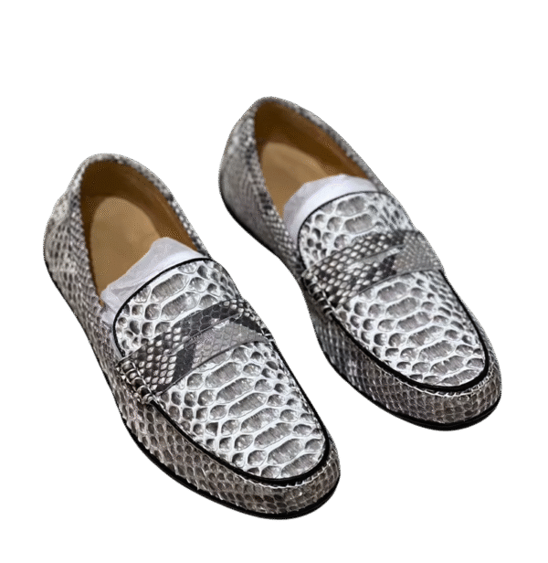 python snake leather loafers