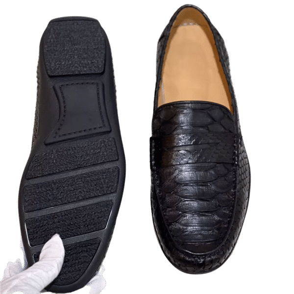 python snake leather loafers