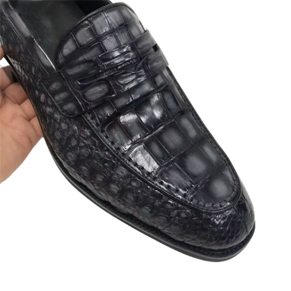 Midnight Black Crocodile Penny Loafers