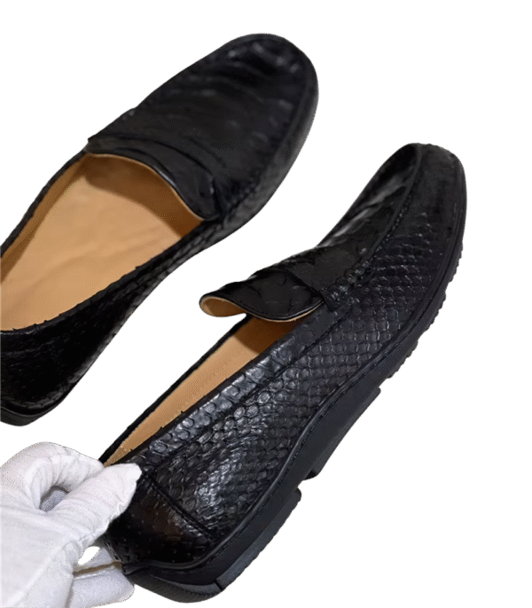 python snake leather loafers