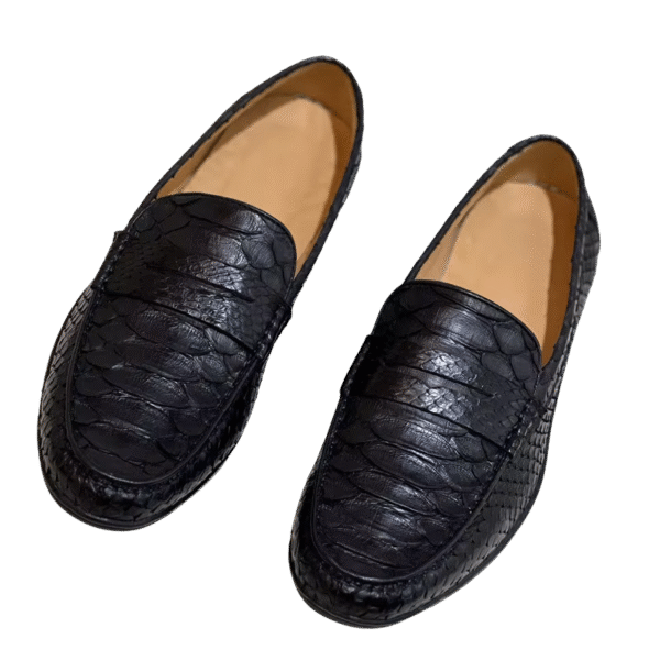 python snake leather loafers
