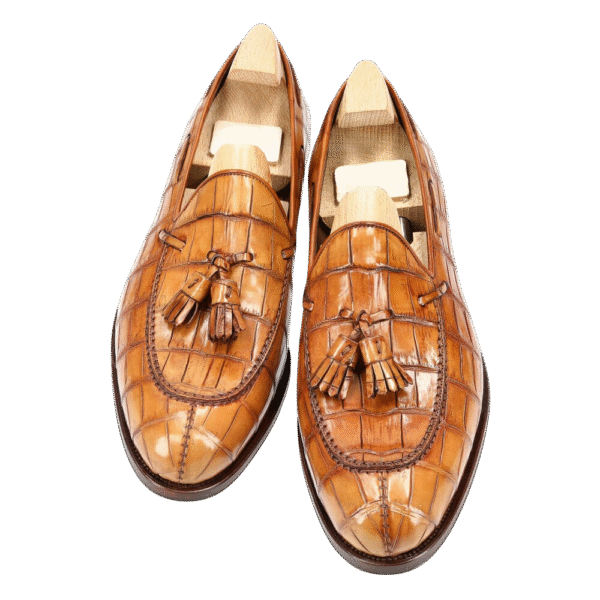 crocodile belly skin tassel loafers