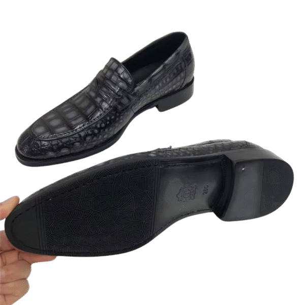 Midnight Black Crocodile Penny Loafers