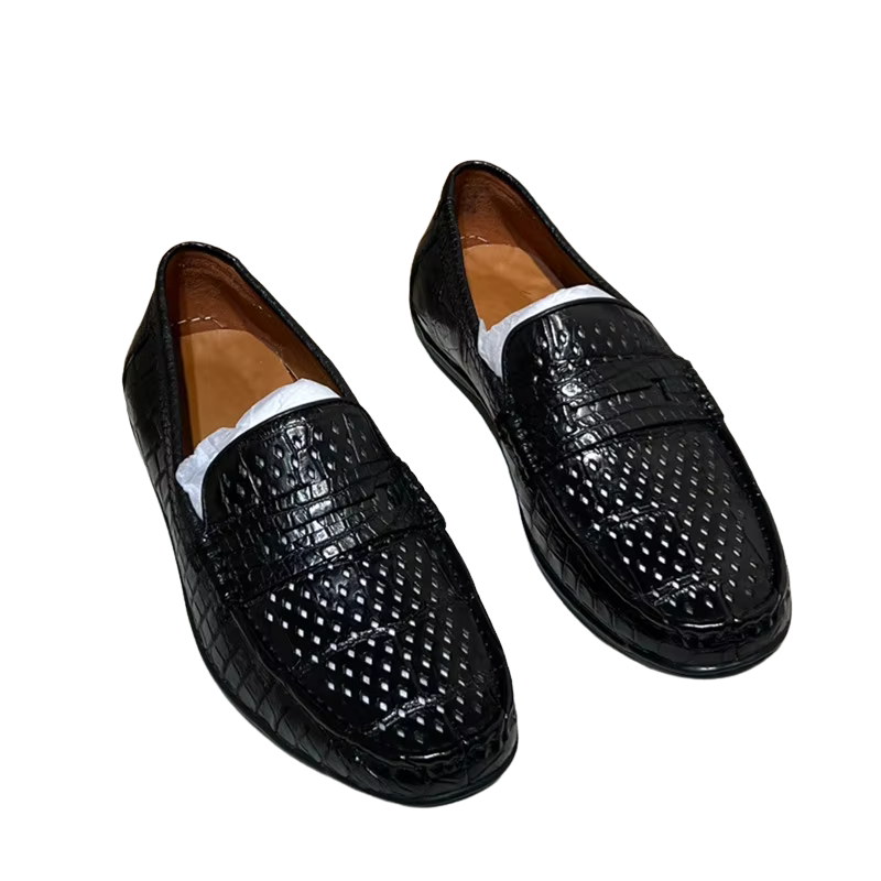 Perforated Crocodile Skin Loafers-alt3