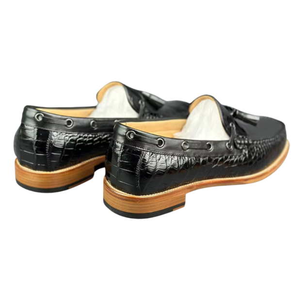 handpainted crocodile skin loafes with tassels