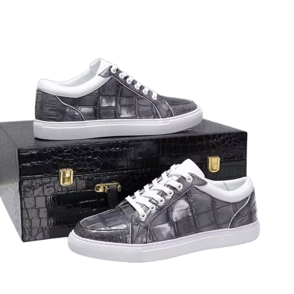 silver crocodile skin sneakers
