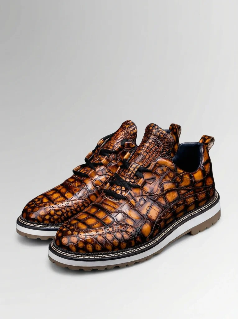 Handpainted Crocodile Skin Brogue Derby Shoes
