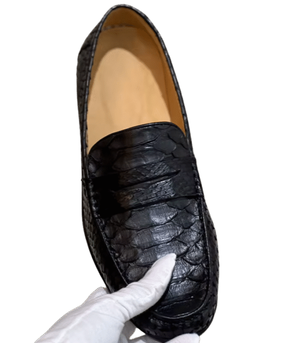 python snake leather loafers