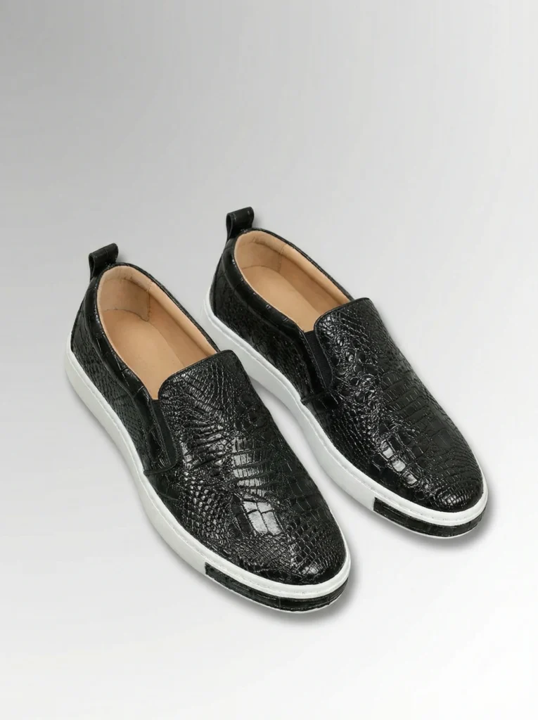 Crocodile Skin Patchwork Slip-On Sneakers