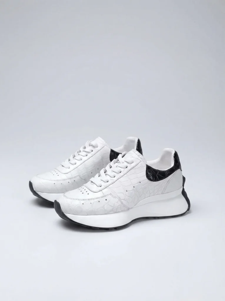 White crocodile skin sneakers