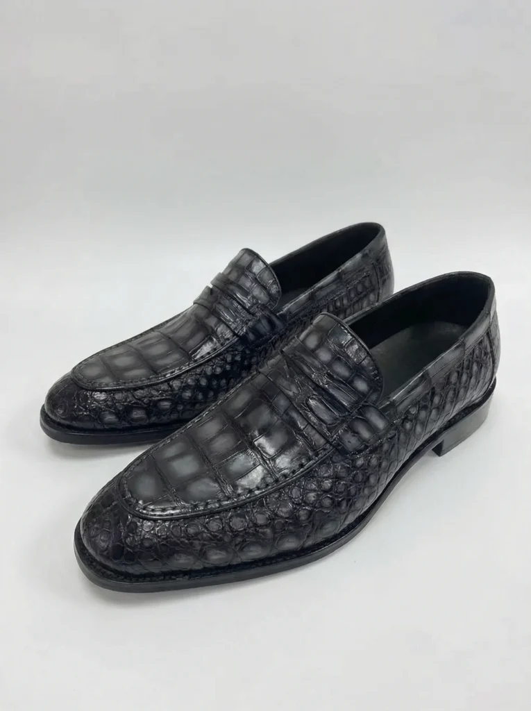 Hand-Painted Crocodile Penny Loafers