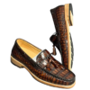 handpainted crocodile skin loafes with tassels