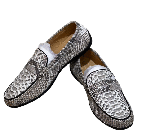 python snake leather loafers