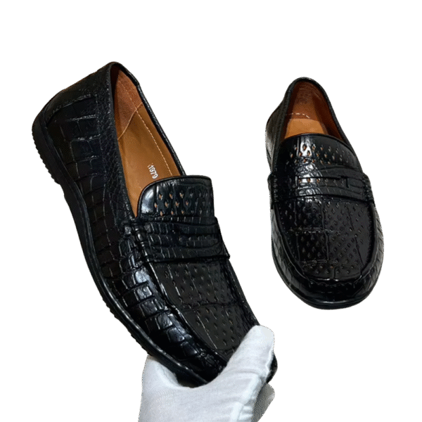 Perforated Crocodile Skin Loafers