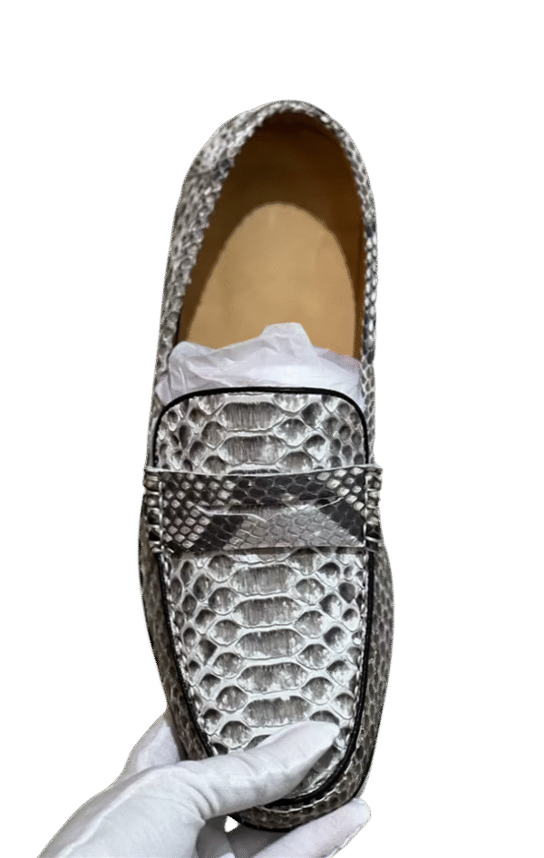 python snake leather loafers