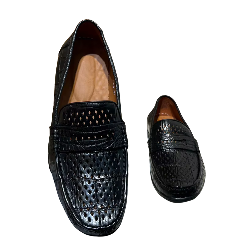 Perforated Crocodile Skin Loafers-alt5