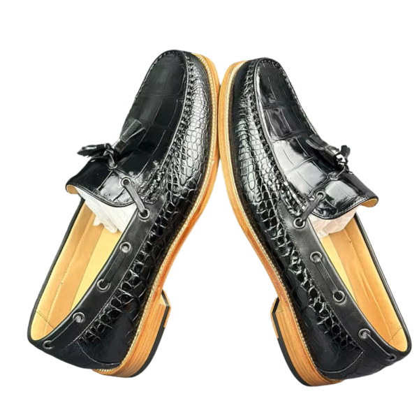 handpainted crocodile skin loafes with tassels