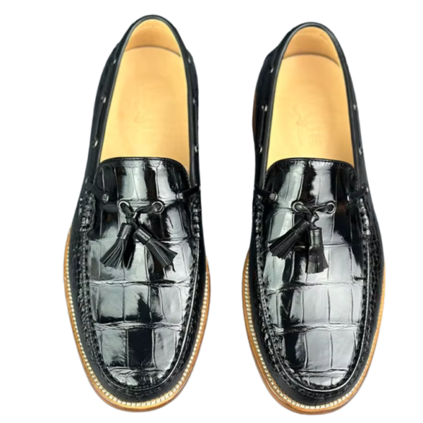 handpainted crocodile skin loafes with tassels