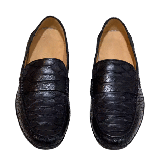 python snake leather loafers