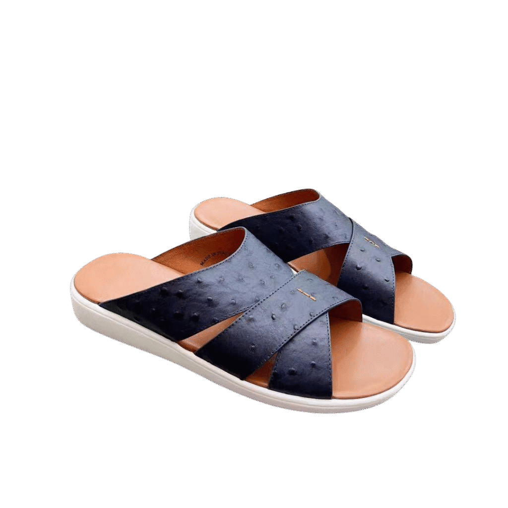 Ostrich Leather Slide Sandals