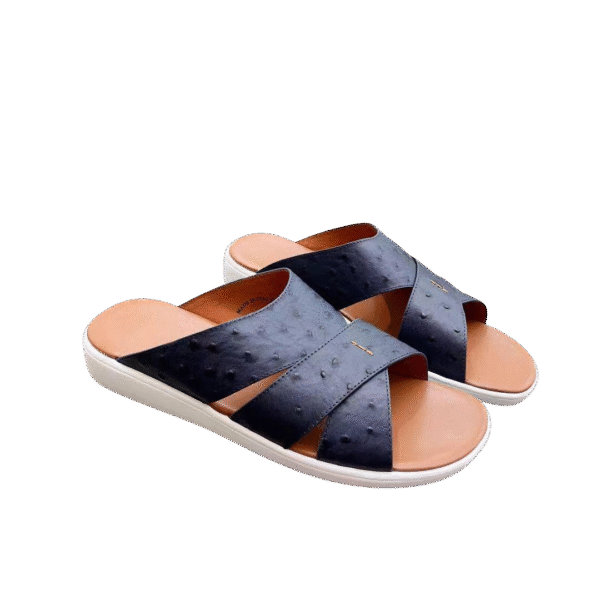 Ostrich Leather Slide Sandals