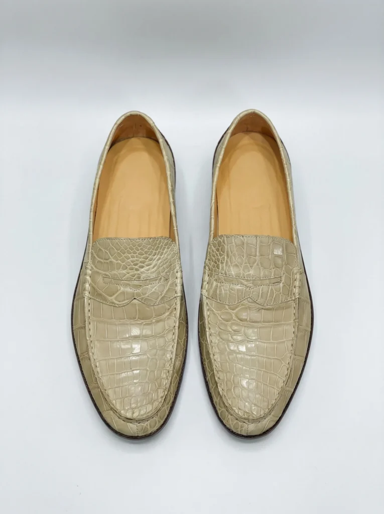 Cream Alligator Penny Loafers