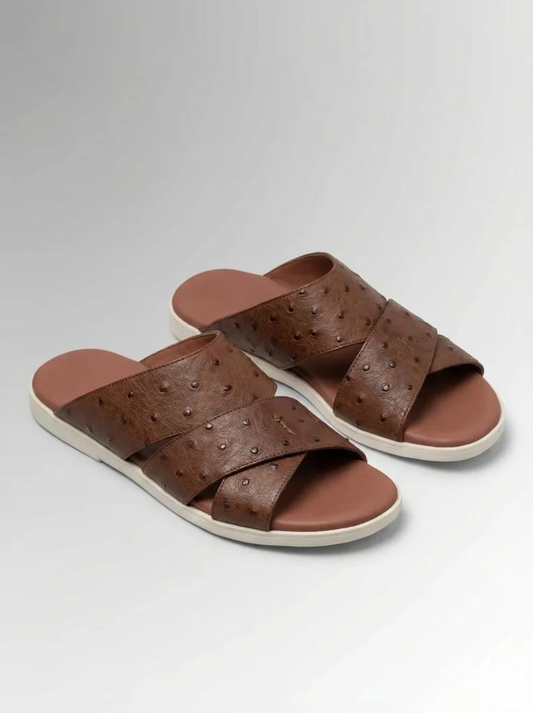 Ostrich Leather Slide Sandals