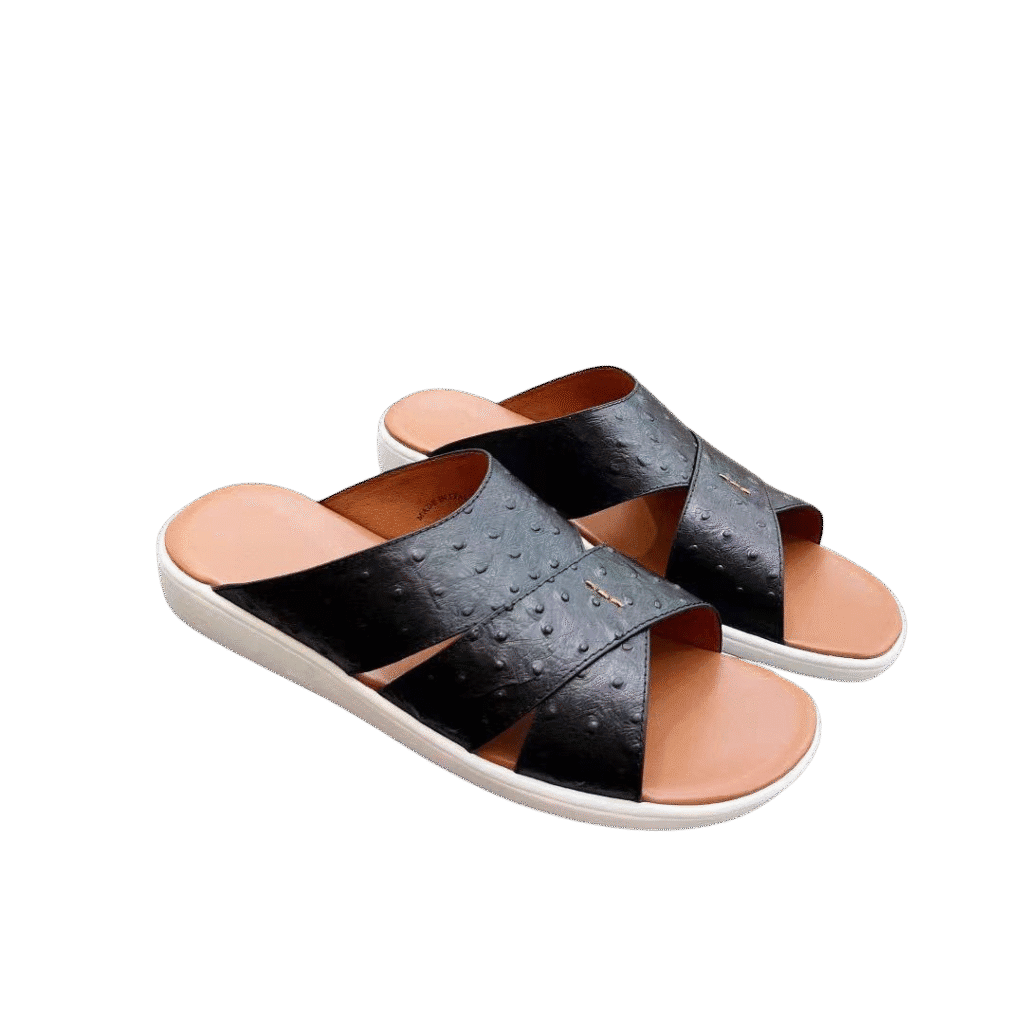 Ostrich Leather Slide Sandals