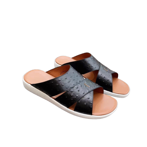 Ostrich Leather Slide Sandals
