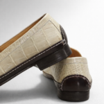 Cream Alligator Penny Loafers