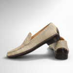 Cream Alligator Penny Loafers
