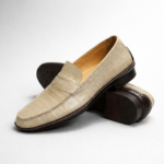 Cream Alligator Penny Loafers