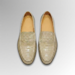 Cream Alligator Penny Loafers