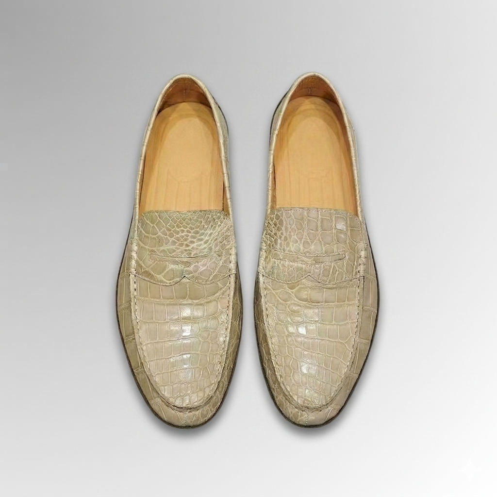 Luxury Cream Alligator Penny Loafers