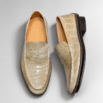 Cream Alligator Penny Loafers