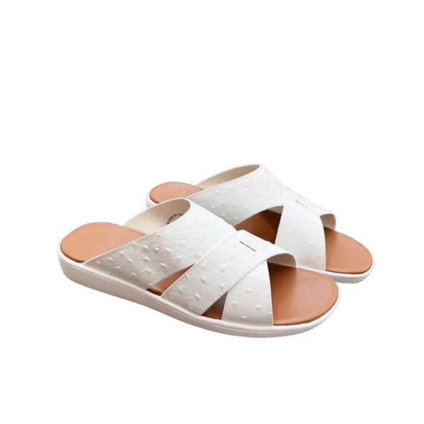 Ostrich Leather Slide Sandals