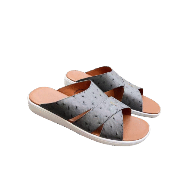 Ostrich Leather Slide Sandals
