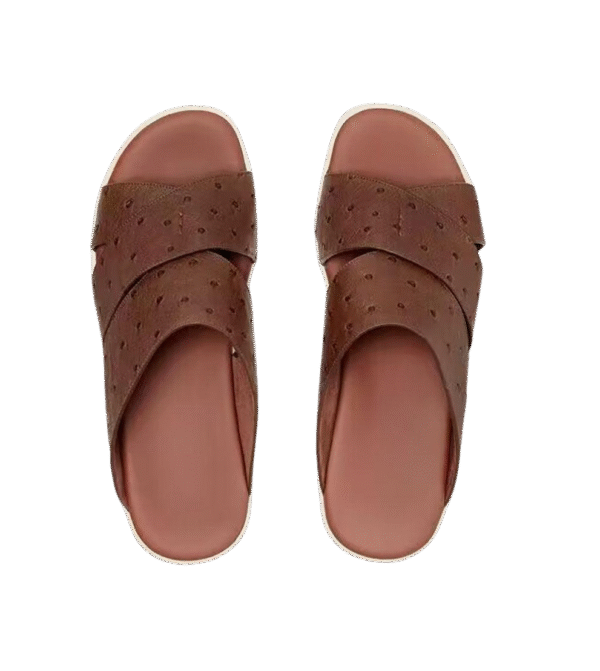 Ostrich Leather Slide Sandals