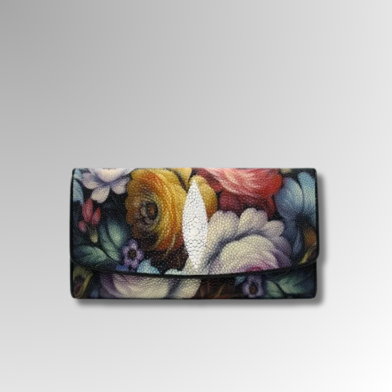 Floral Stingray Leather Wallet