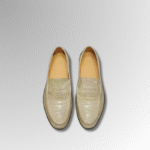 Cream Crocodile Penny Loafers
