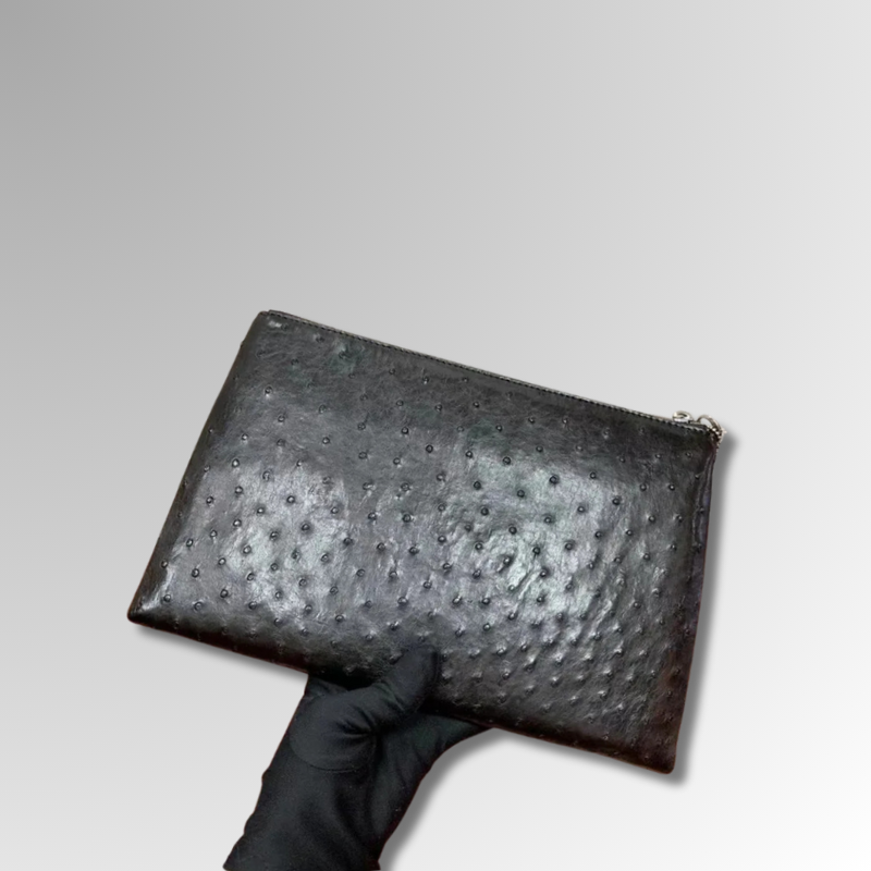 Genuine Ostrich Leather Pouch – Handmade Luxury Bag
