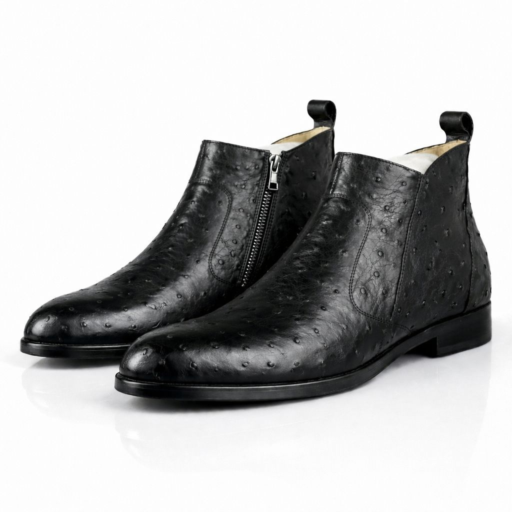 Ostrich Leather Chelsea Boots