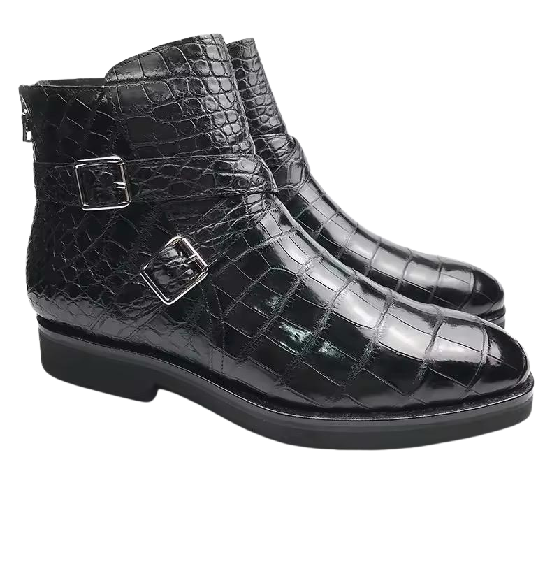 Crocodile Leather Double Monk Boots