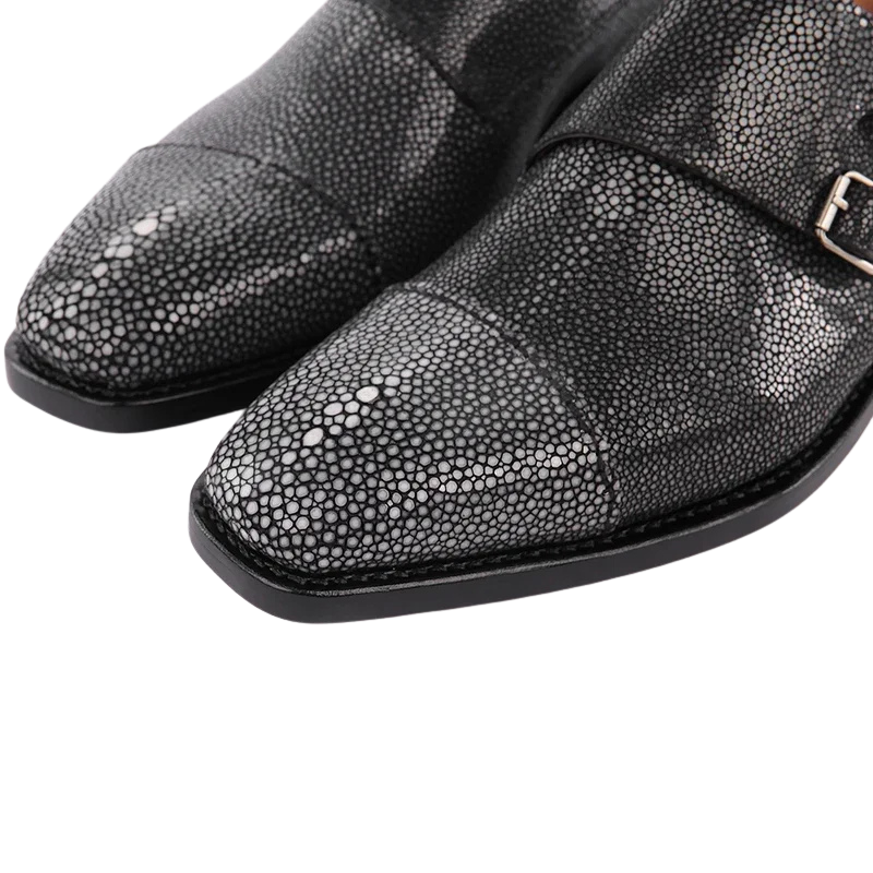 Stingray Leather Double Monk Strap Shoes-alt2